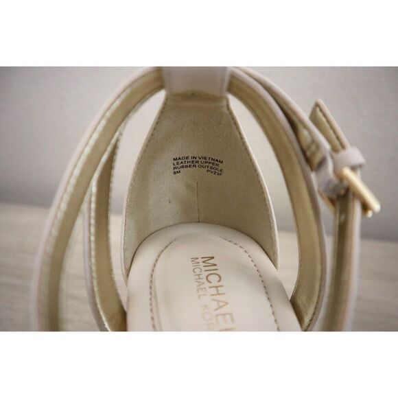 Michael Kors Women's Sz 8M Light Cream Leather Porter Strappy Mid Sandals - Picture 13 of 15